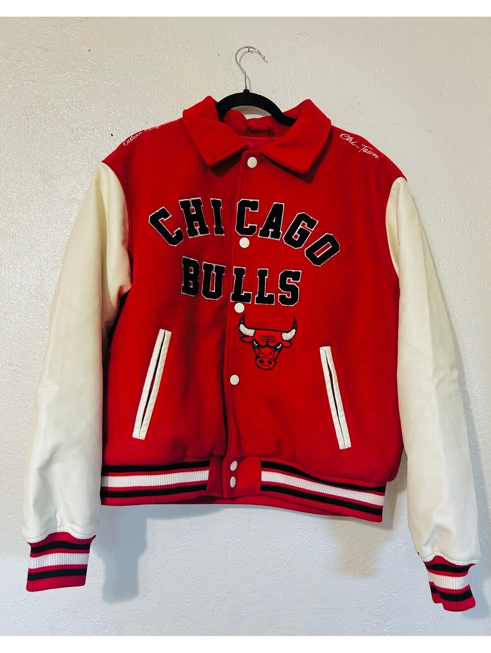 Ultra Game Chicago Bulls Varsity Jacket Red Wool White Leather Men Size Medium M